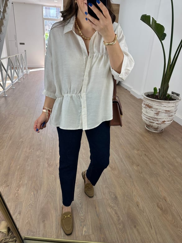 Dikiş Detaylı Oversize Gömlek-Taş
