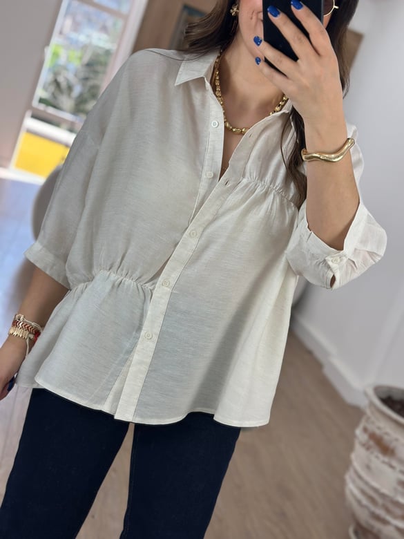 Dikiş Detaylı Oversize Gömlek-Taş