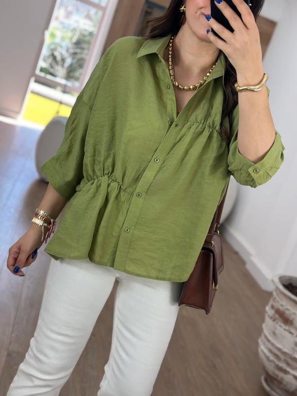 Dikiş Detaylı Oversize Gömlek-Yeşil
