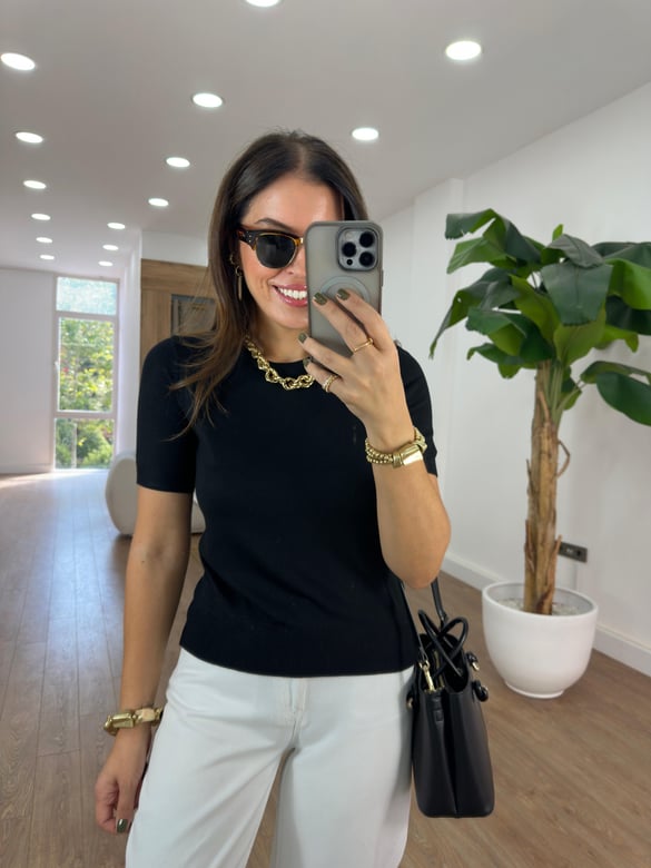 Dilvin Bisiklet Yaka Kısa Kol Basic Triko Bluz - Siyah