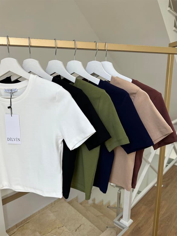 Dilvin Crop Tişört-Haki