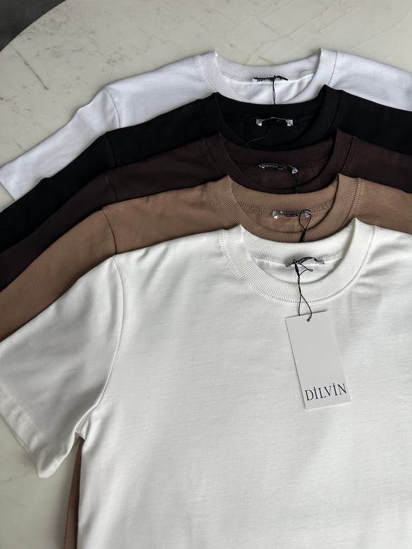 Dilvin Dekoratif Yaka Basic Tshirt - Kahverengi