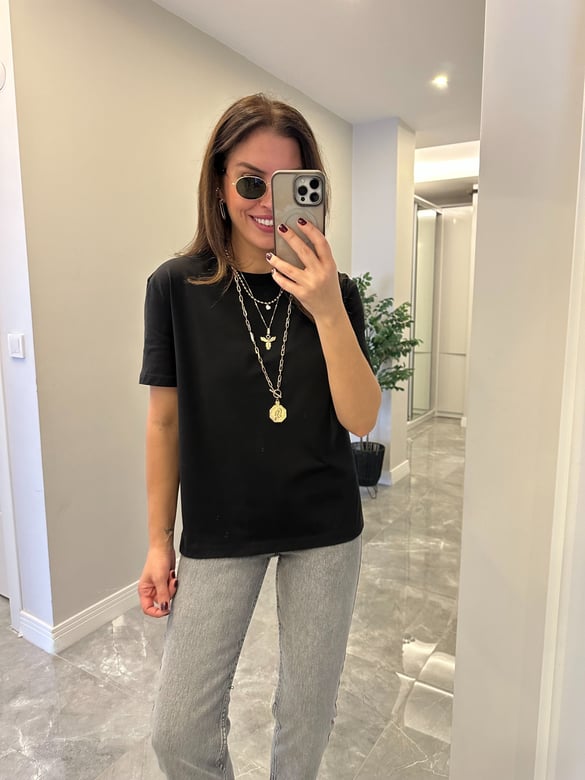 Dilvin Dekoratif Yaka Basic Tshirt - Siyah