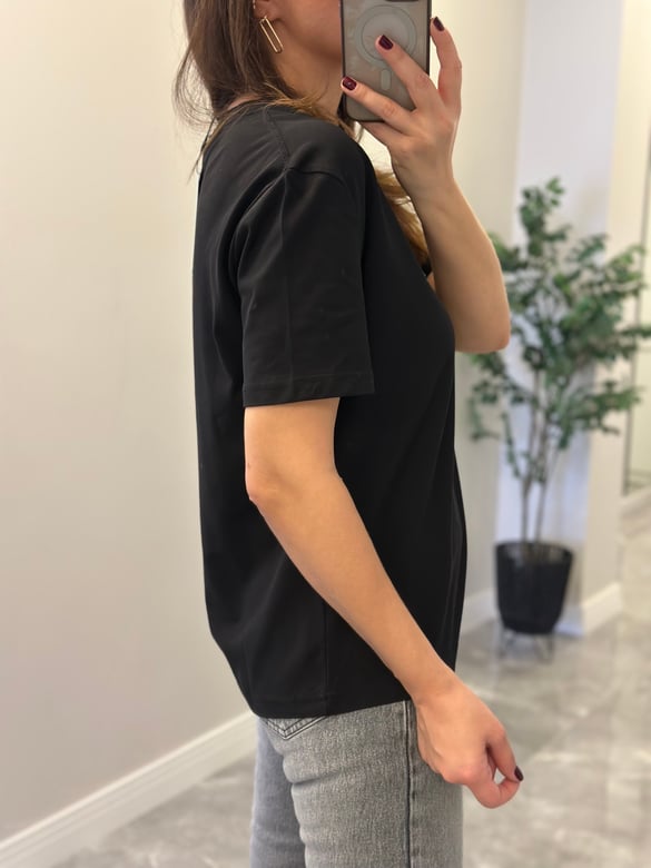 Dilvin Dekoratif Yaka Basic Tshirt - Siyah