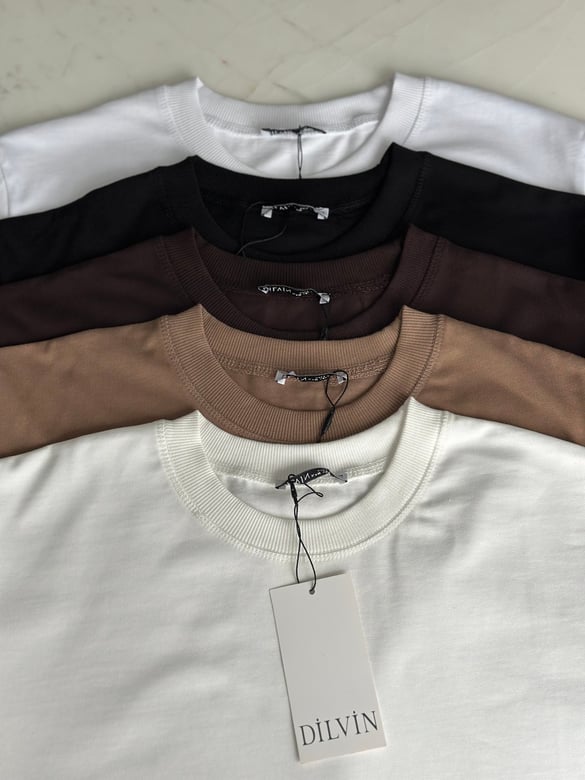 Dilvin Dekoratif Yaka Basic Tshirt - Vizon
