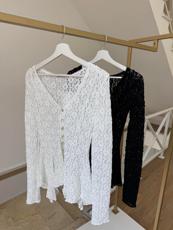 Dilvin Düğmeli Peplum Dantel Hırka - Beyaz