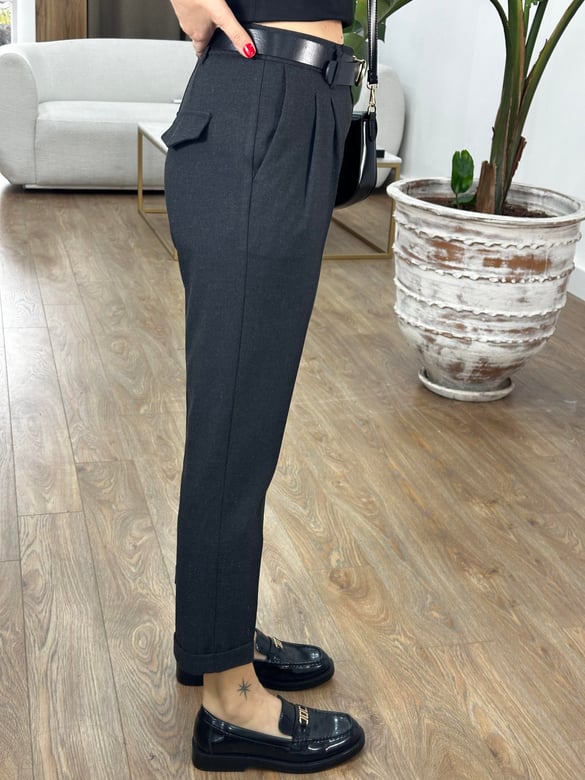 Dilvin Kıvrık Paça Dümdüz Fit Pantolon - Antrasit