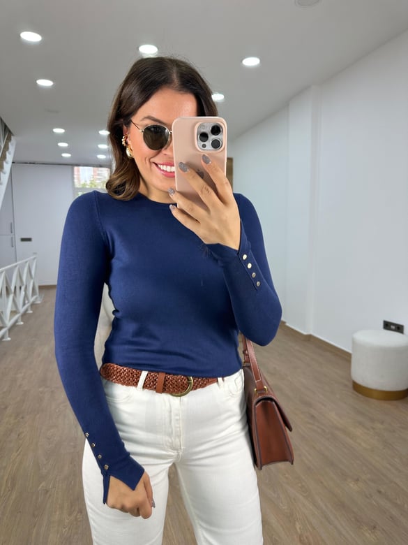 Dilvin Kol Ortası Droplu Triko-Lacivert