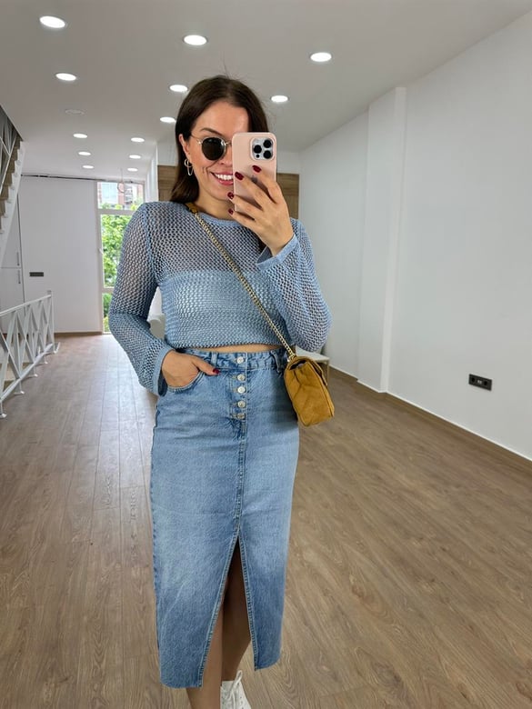 Dilvin Önden Yırtmaçlı Denim Etek