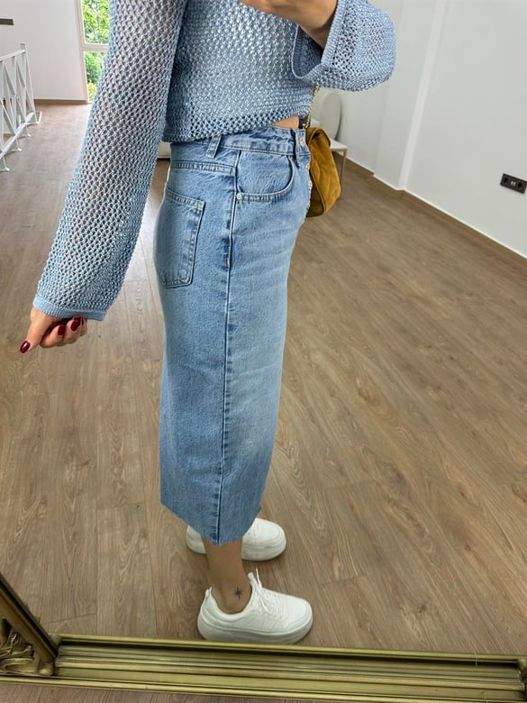 Dilvin Önden Yırtmaçlı Denim Etek