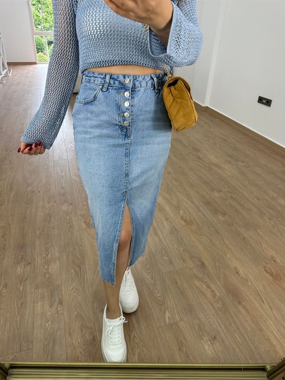 Dilvin Önden Yırtmaçlı Denim Etek