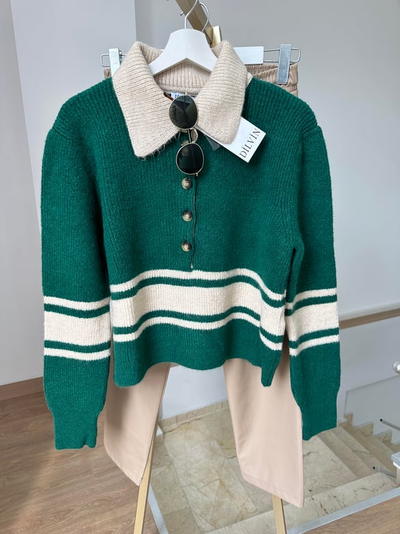 Dilvin Polo Yaka Çizgili Kazak