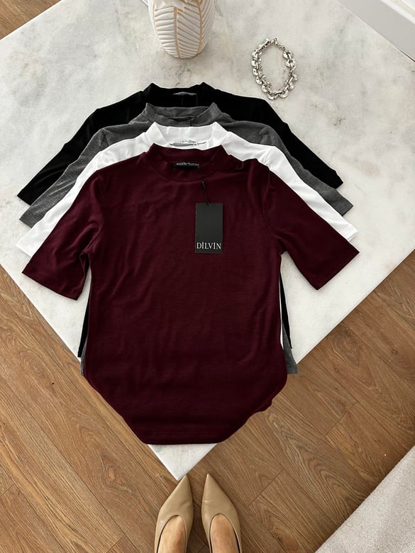 Dilvin Yüksek Yakalı Tshirt - Bordo