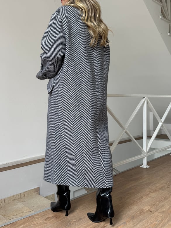 Dinant Kırçıllı Oversize Kaşe Kaban - Beyaz/Siyah