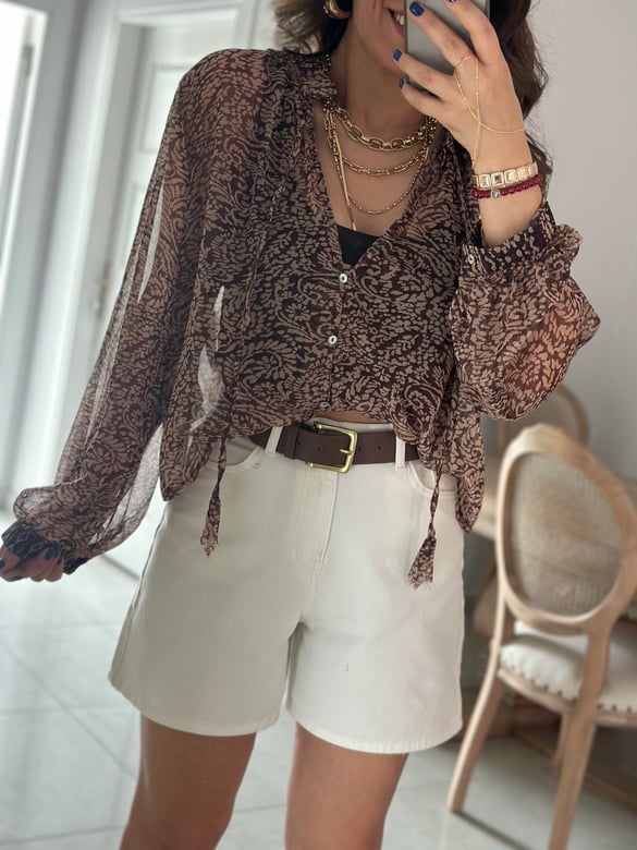 Düz Kesim Mini Denim Şort - Ekru