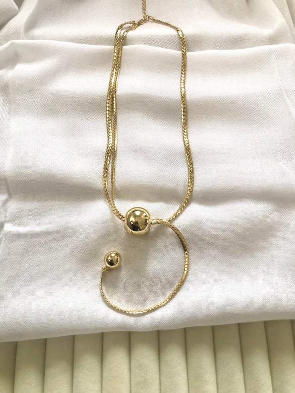 Düz Zincir Ucu Çift Topçuk Gold Kolye