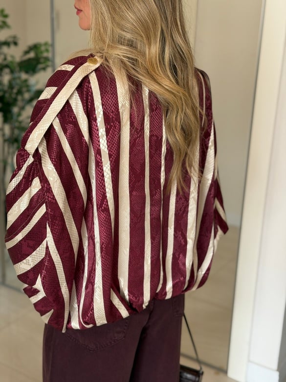 Astarlı Çizgili Saten Bomber Ceket-Bordo