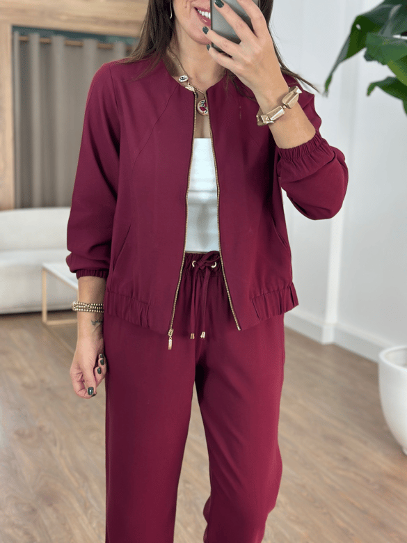 Fermuarlı Pantolon Ceket Takım - Bordo