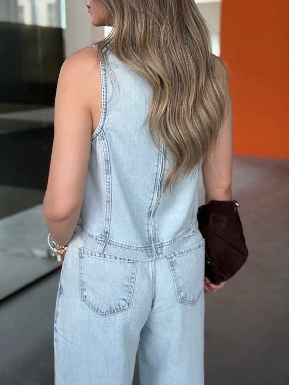 Tensel Denim Premium Bluz Pantolon Takım - Buz Mavisi
