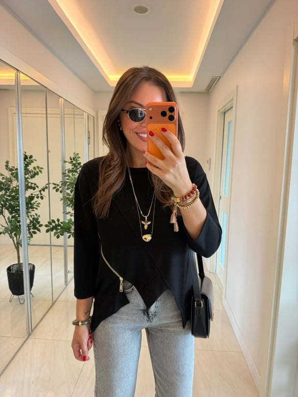 Fermuar Detaylı Modal Sweatshirt-Siyah