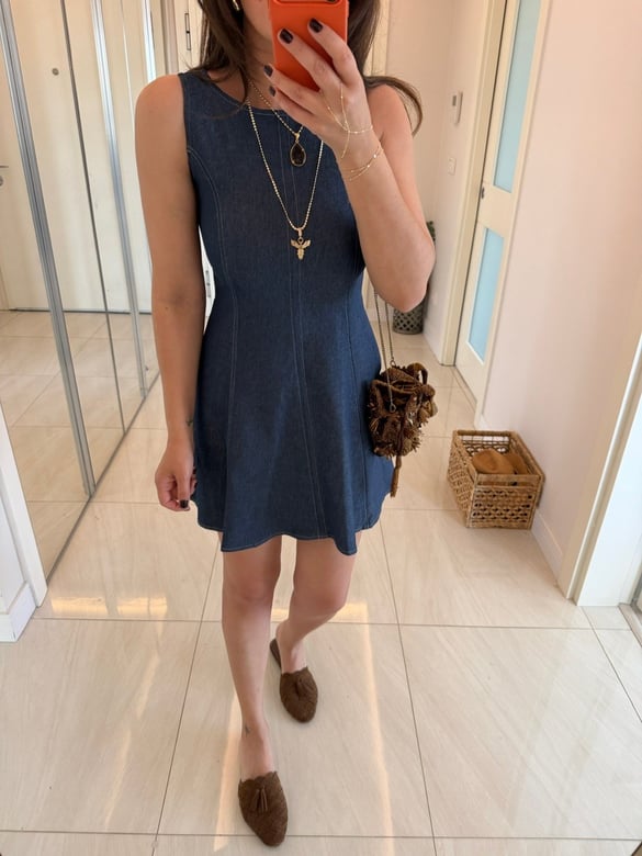Sıfır Kol Kısa Denim Elbise