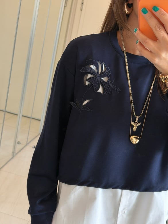 Orijinal Model Nakışlı Gömlekli Sweat - Lacivert
