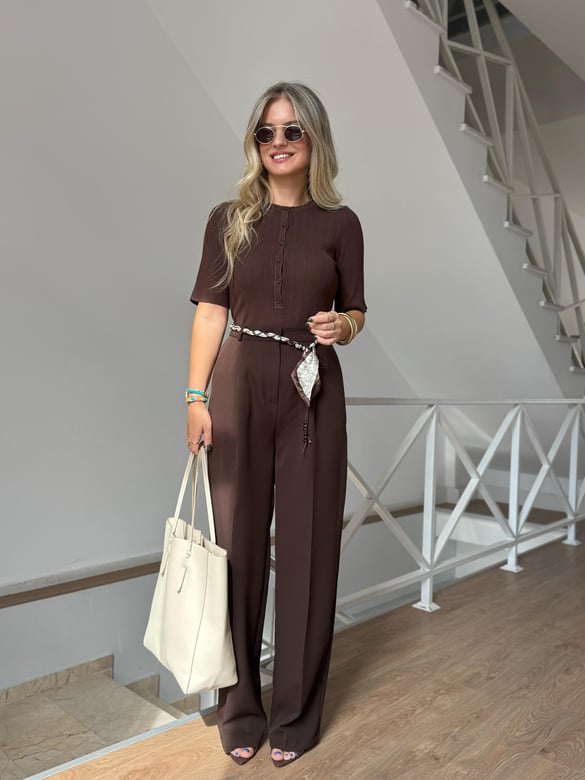 Fular Kemerli Palazzo Pantolon - Kahverengi