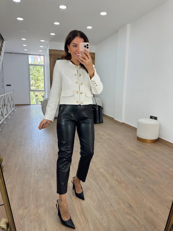 Gold Düğmeli Tüvit Ceket-Beyaz