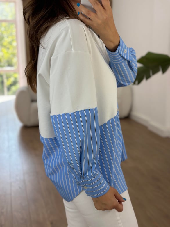 Gömlek Detaylı Sweatshirt - Mavi