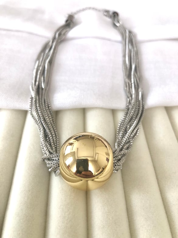 Gümüş Püsküllü Büyük Gold Toplu Kolye
