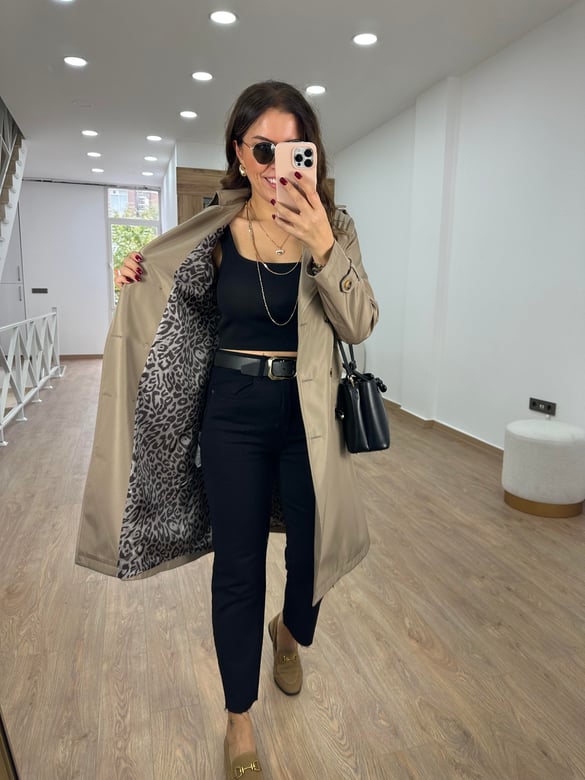 İçerisi Leopar Astarlı Trenç- Camel