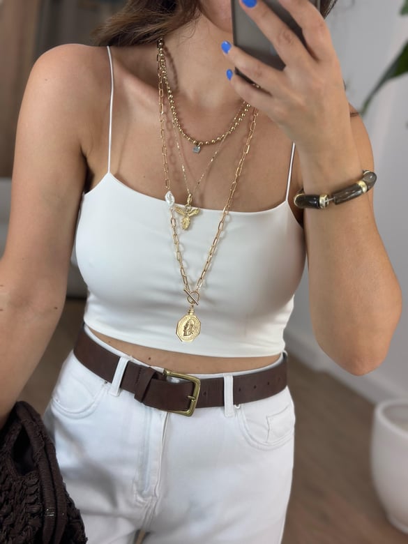 İnce Askılı Crop - Beyaz