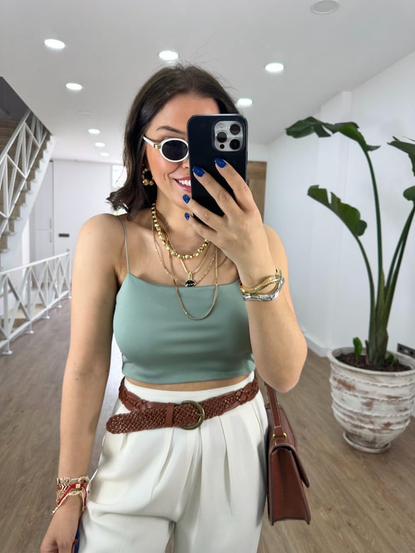İp Askılı Çift Katlı Crop-Haki