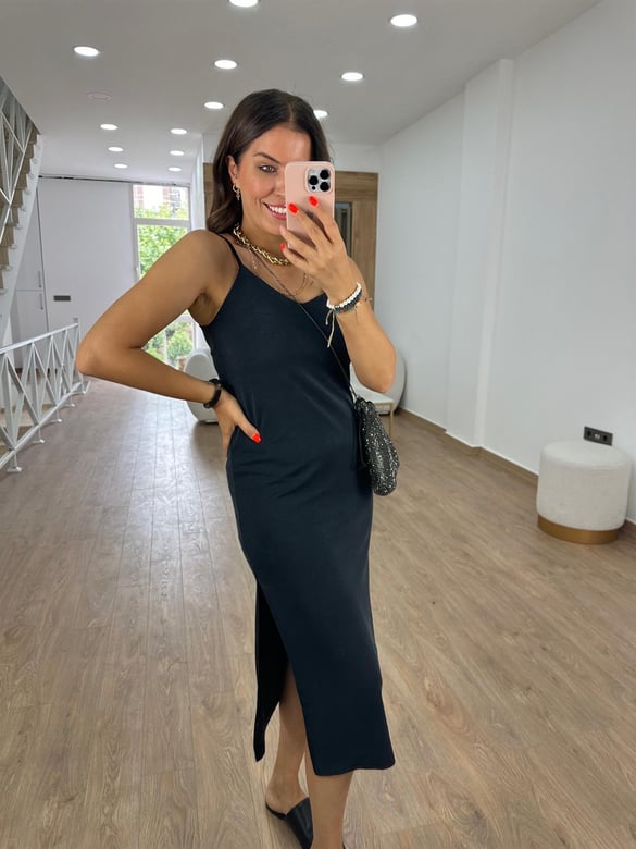 İp Askılı Modal Dokuma Kumaş Basic Elbise