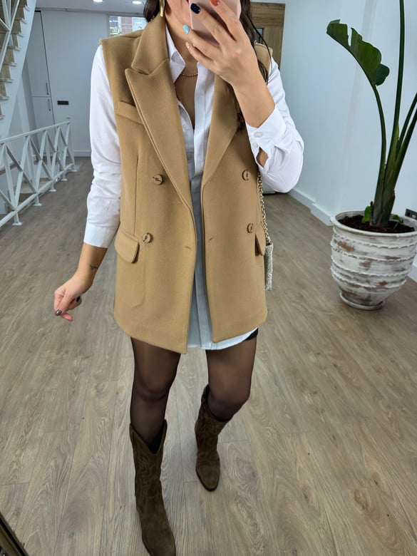 Kaşe Blazer Yelek-Taba