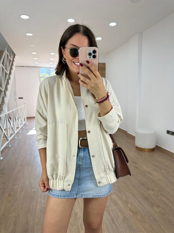 Keten Bomber Ceket-Taş
