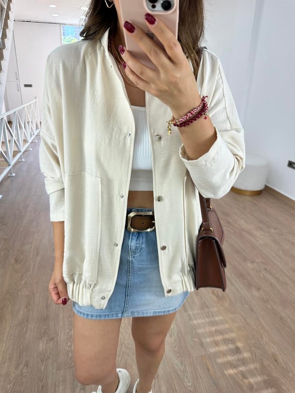 Keten Bomber Ceket-Taş