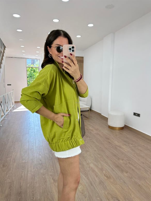 Keten Bomber Ceket-Yağ Yeşili