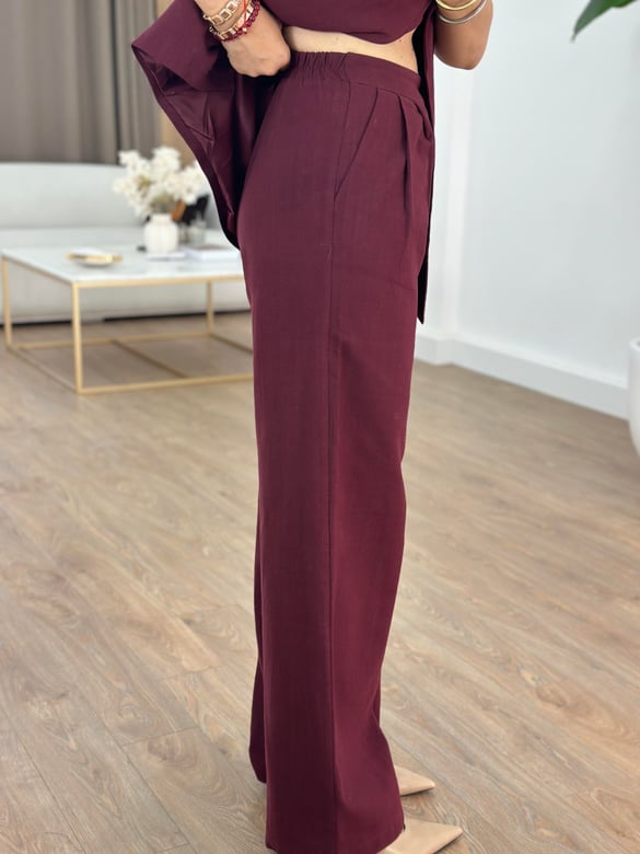 Keten Yelek Pantolon Takım - Bordo
