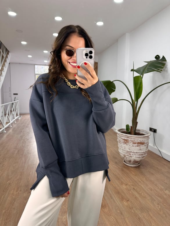 Kolu Ribanalı İçerisi Şardonlu  Sweatshirt - Gri