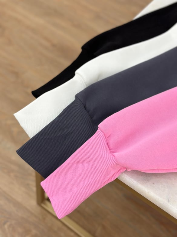 Kolu Ribanalı İçerisi Şardonlu  Sweatshirt - Beyaz