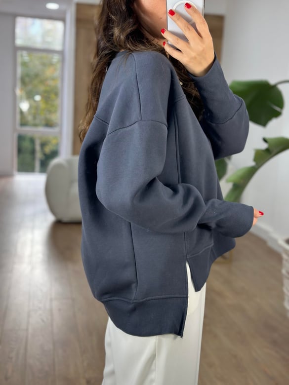 Kolu Ribanalı İçerisi Şardonlu  Sweatshirt - Gri