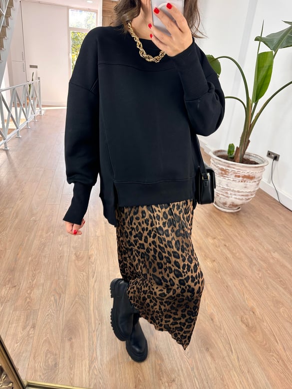 Kolu Ribanalı İçerisi Şardonlu  Sweatshirt - Siyah