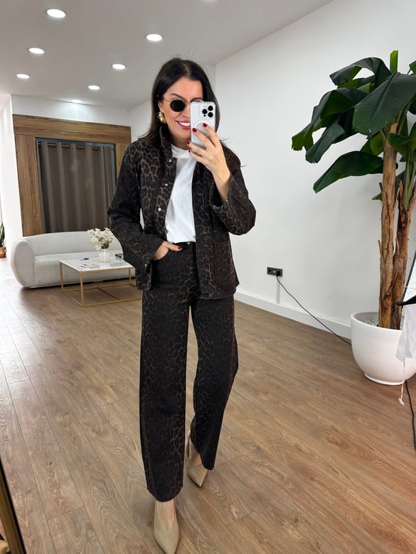 Leopar Denim Palazzo Pantolon
