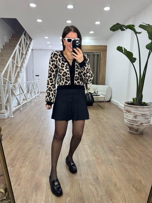 Leopar Desen Yumoş Triko Hırka