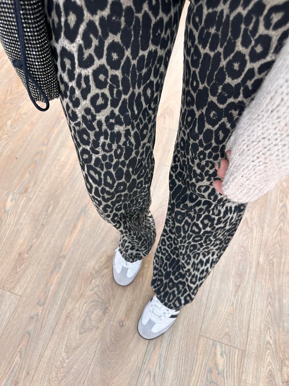 Leopar Desenli Stright Jean - Kahverengi