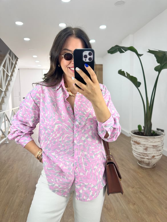 Mango Kumaş Desenli Gömlek-Pembe