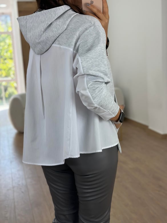 Marka Model Arkası Poplin Sweatshirt - Gri