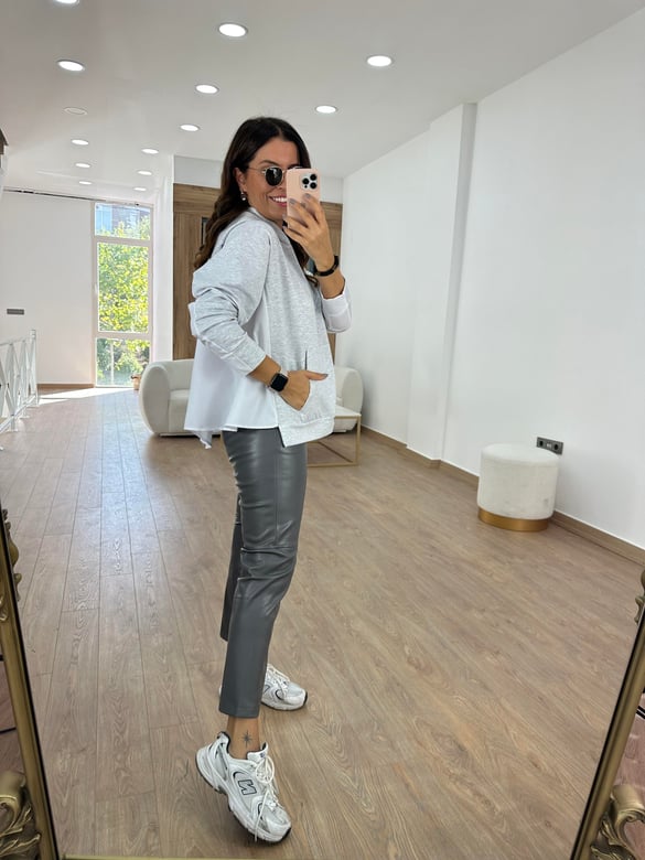 Marka Model Arkası Poplin Sweatshirt - Gri