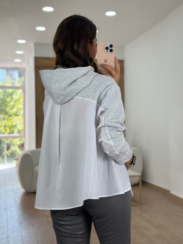 Marka Model Arkası Poplin Sweatshirt - Gri